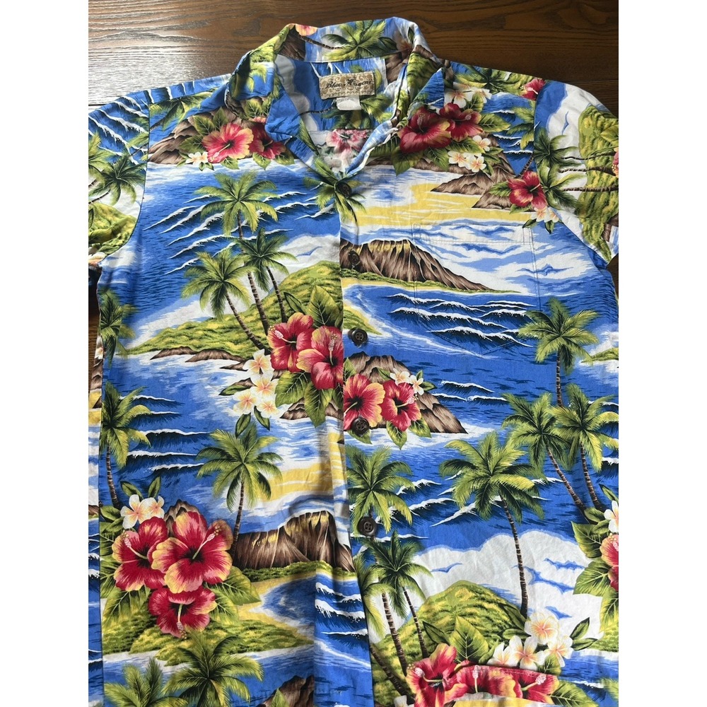 VTG Blue Hawaii Aloha Shirt Button Up Shirt Men's S Floral Made Hawaii USA